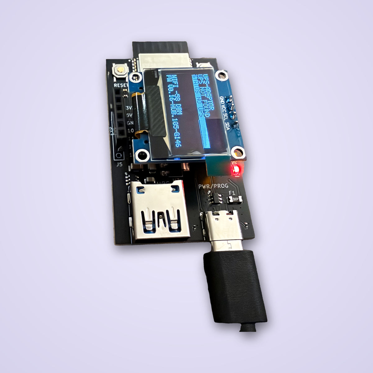 My UPS Pal OLED board with display, angled view