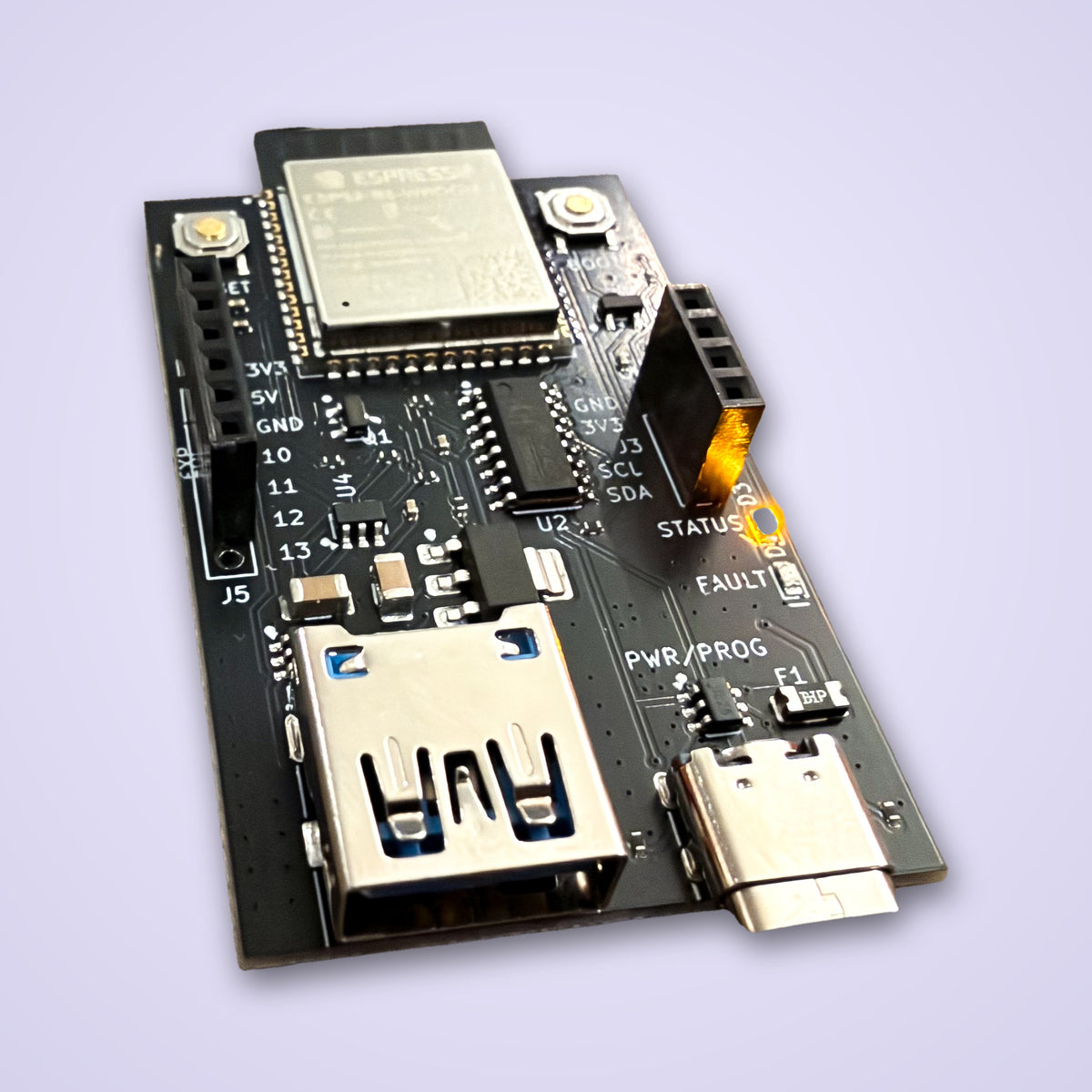 My UPS Pal board powered over USB-C, angled view